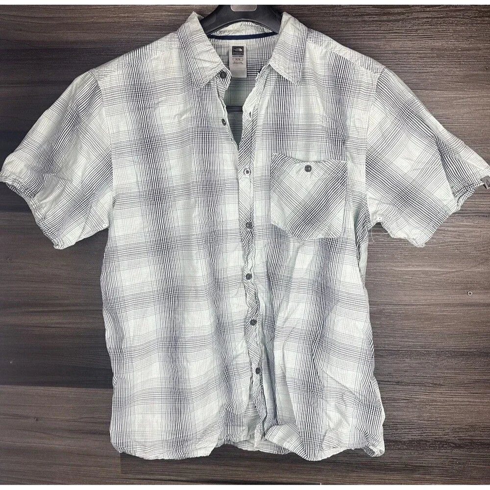 The North Face‎ Mens Button Down Shirt XL Green Plaid Short Sleeve Outdoors